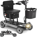 Foldable Mobility Scooter for Adults&Seniors - 43lb Lightweight Portable Motorized Scooters Airport Approved, 4 Wheel Travel Mobility Scooter w/Removable Battery, Dual Basket, 300lb Capacity, Silver