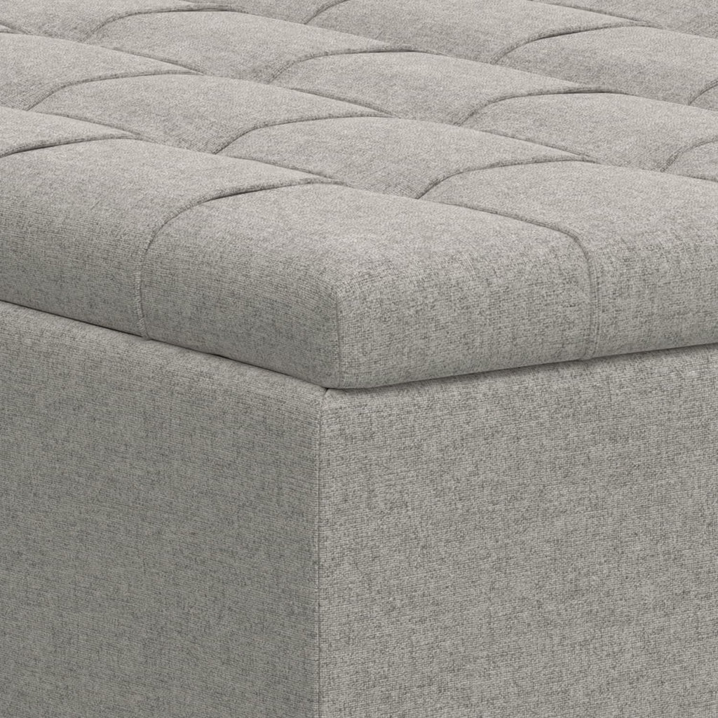 SIMPLIHOME Harrison Large Coffee Table Storage Ottoman - 40 inch Wide Upholstered Linen Look Fabric Square Lift-Top Ottoman in Cloud Grey, Transitional Bench for Living Room with Sturdy Base