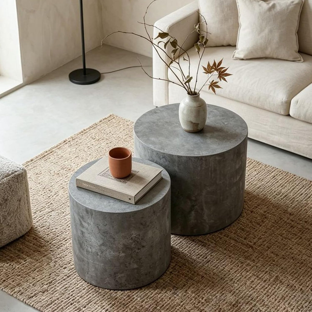 WILLIAMSPACE Nesting Coffee Table Set of 2, Matte Grey Round Wooden Coffee Tables Modern Circle Center Table for Small Space Living Room Bedroom Accent End Side Table, No Assembling (Stone Gray)