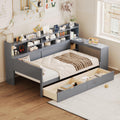 LUMISOL Twin Size Daybed with Storage Drawers, Corner Bed with Bookcase Headboard, Storage Shelves & Study Desk, Solid Wood Bed Frame for Kids, Teens & Adults, Grey