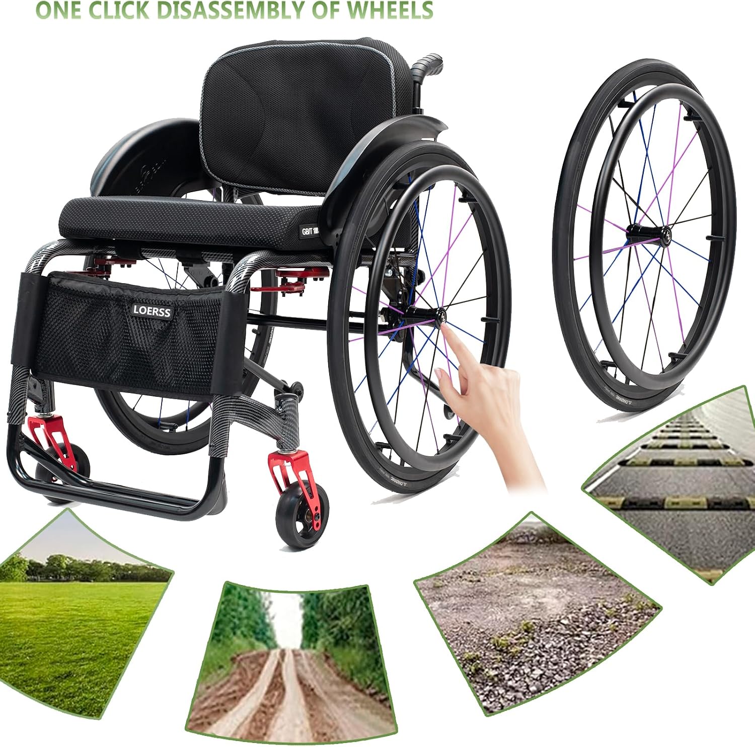 Lightweight Transport Wheelchair,Ultralight Transit Travel Wheelchair,Aluminium Sports Wheelchair,Portable Self-Propelled Wheelchair,Quick Releasefor Rear Wheel,Manual Brake,Storage Bag,Seat Belt(Blue
