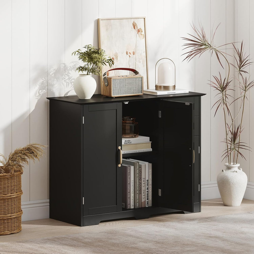 Giantex Sideboard Buffet Cabinet, Modern Sideboard Cabinet with 2 Drawers, 3 Doors & Adjustable Shelf, Wooden Coffee Station, 40'' Storage Buffet Table for Kitchen, Living Room, Entryway, Black