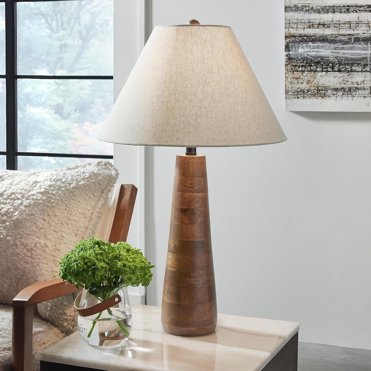 Signature Design by Ashley Danset Casual Contemporary UL Listed Table Lamp with Empire Hardback Fabric Shade and 3-Way Switch, Wood, 30.13' High, Brown