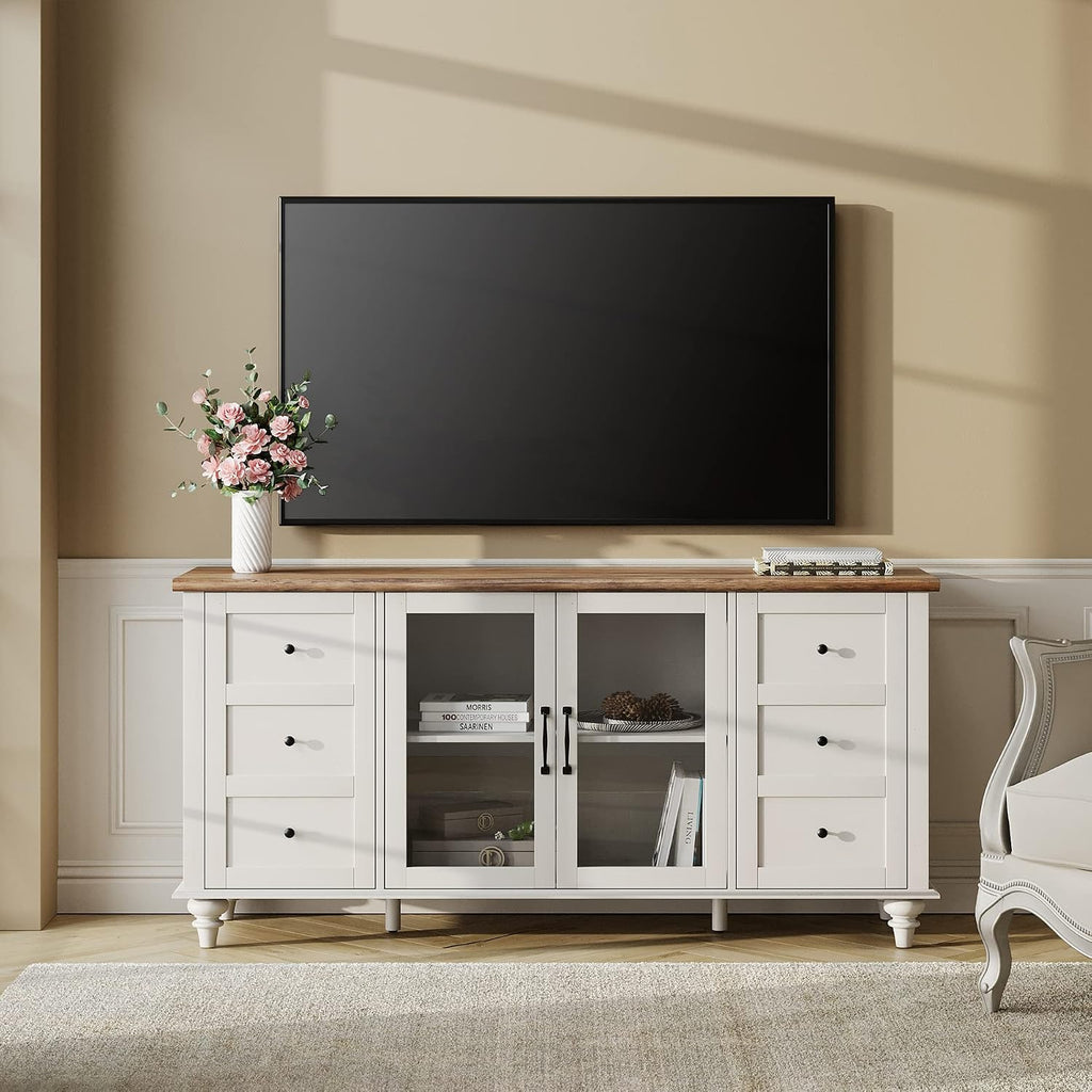 WAMPAT Farmhouse TV Stand and Coffee Table Set of 2, Square Coffee Table with Lift Top & Drawer, White Entertainment Center for 70 Inch TV, 2 Piece Living Room Table Set, White