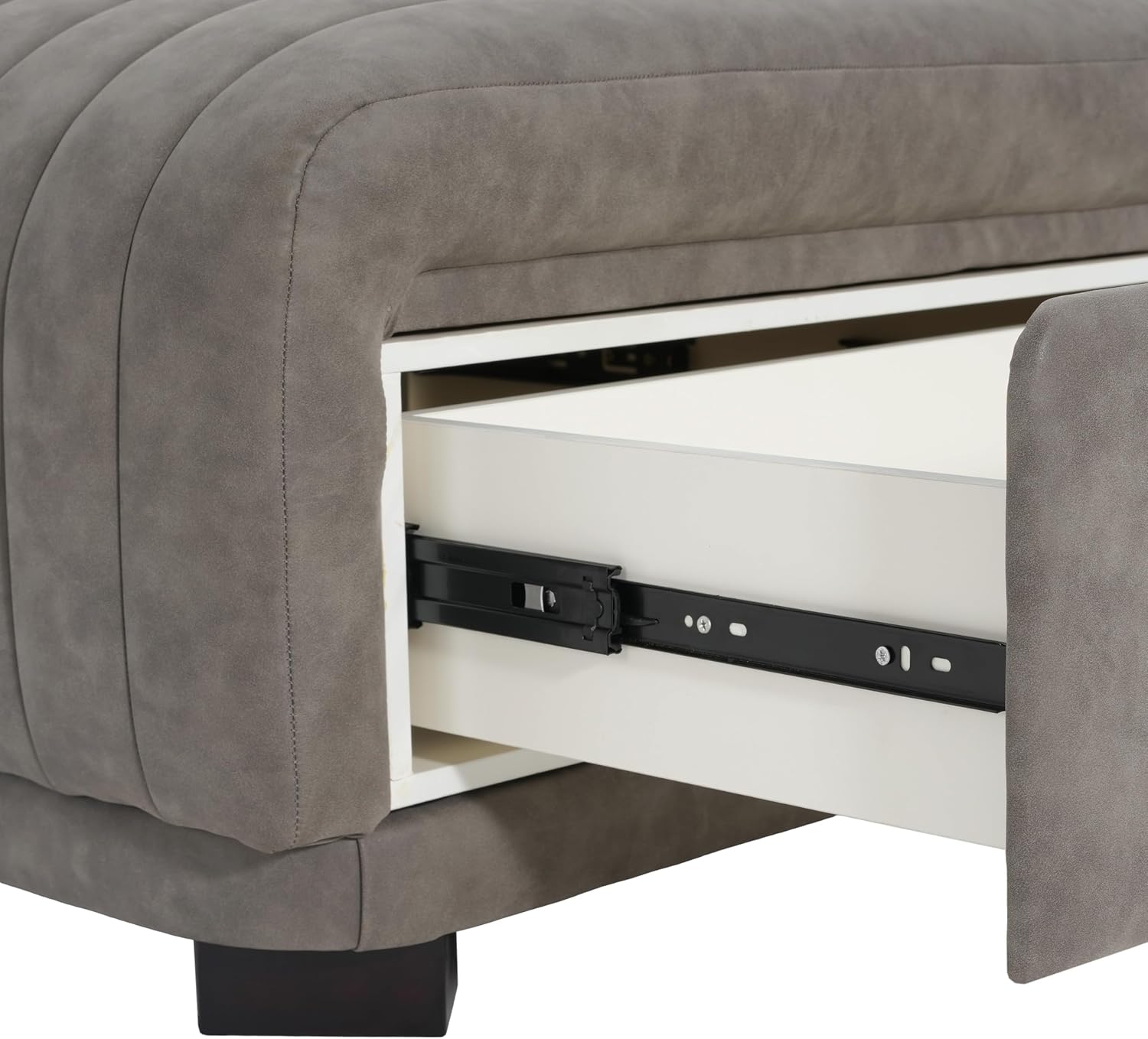 Christopher Knight Home Reyno Upholstered Ottoman with Storage for Living Room, Faux Leather Storage Ottoman Foot Rest with Side Drawers, Modern Square Coffee Table with Wooden Frame, Grey