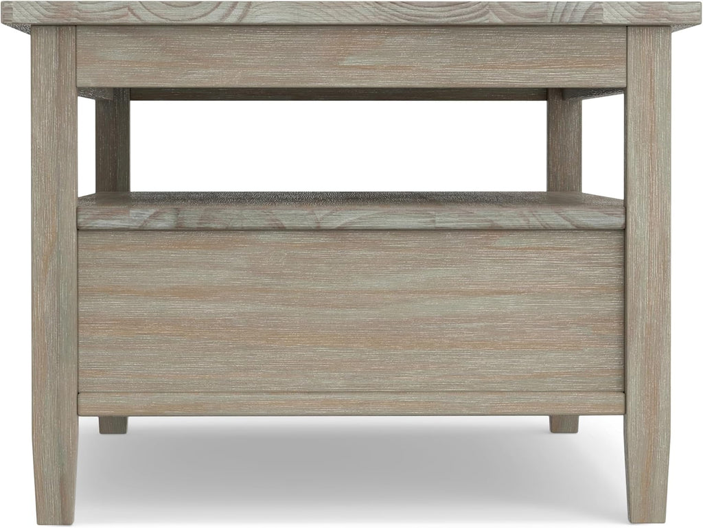 SIMPLIHOME Warm Shaker Coffee Table - 48 inch Wide Solid Wood Coffee Table in Distressed Grey, Transitional Living Room Table with 2 Drawers, Open Shelf, Shaker Fronts and Tapered Legs