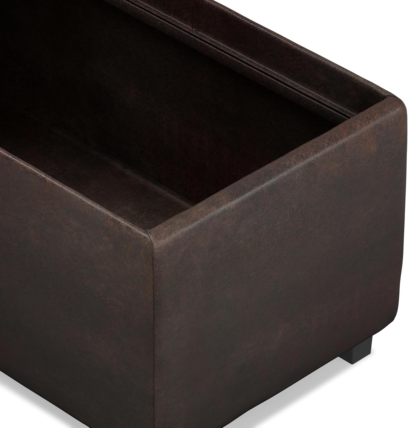 SIMPLIHOME Avalon Storage Ottoman - 42 inch Wide Upholstered Vegan Leather Rectangular Flip-Top Ottoman in Distressed Brown, Contemporary Coffee Table Ottoman for Living Room with Hidden Storage