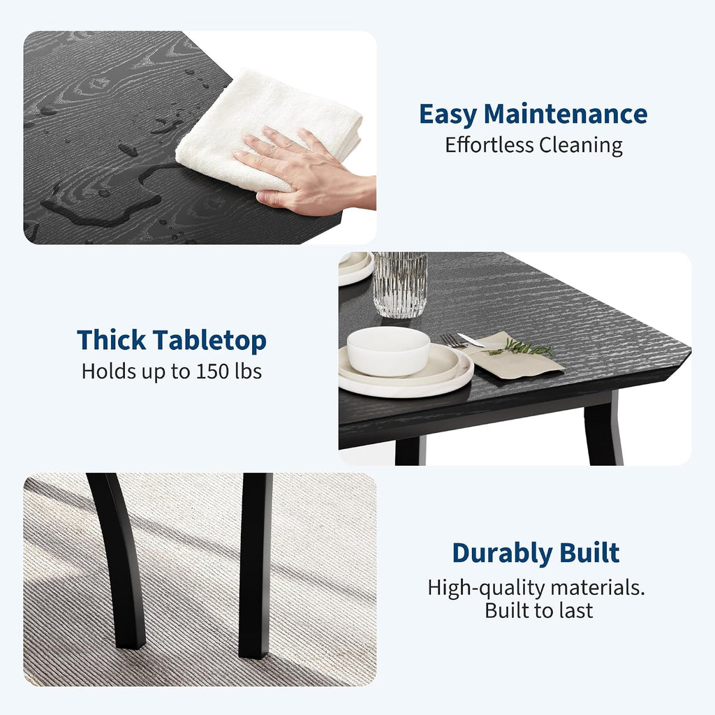 IDEALHOUSE 43'' Dining Table Set for 4, Wooden Kitchen Table with Upholstered Bench & 2 Cushion Chairs, Industrial Dinette Set for Studio, Kitchen, Dining Room, Apartment, Black