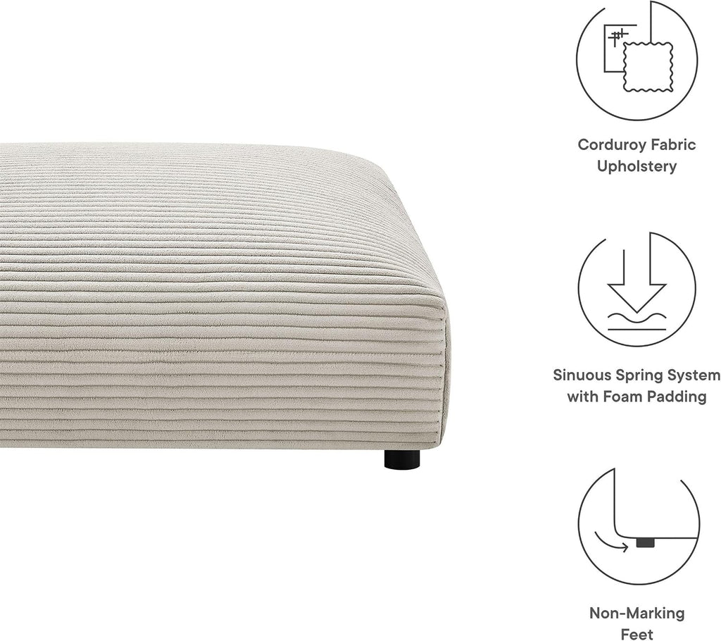 Modway Solace Modular Corduroy Ottoman in Almond - Oversized Square Ottoman Coffee Table - Corduroy Upholstered Ottoman Seat - Modern Large Footstool - Soft Sitting Stool Couch Table for Living Room
