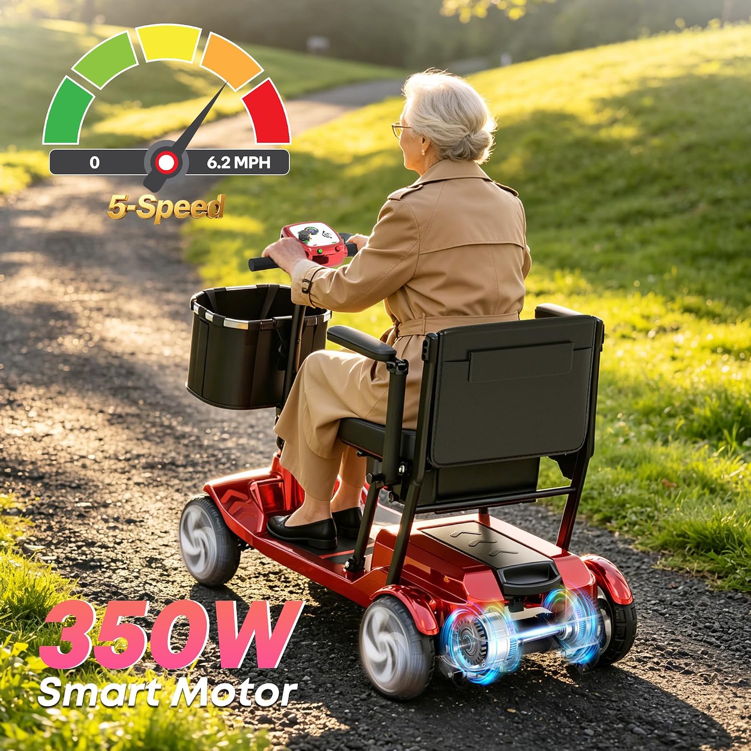 Mobility Scooters, Lightweight Electric Scooters for Seniors&Adults | 49lb Aluminum Frame with Removable Battery, Foldable Motorized Scooters for Trips, Shopping, Daily Use, Race Red, 10 Ah