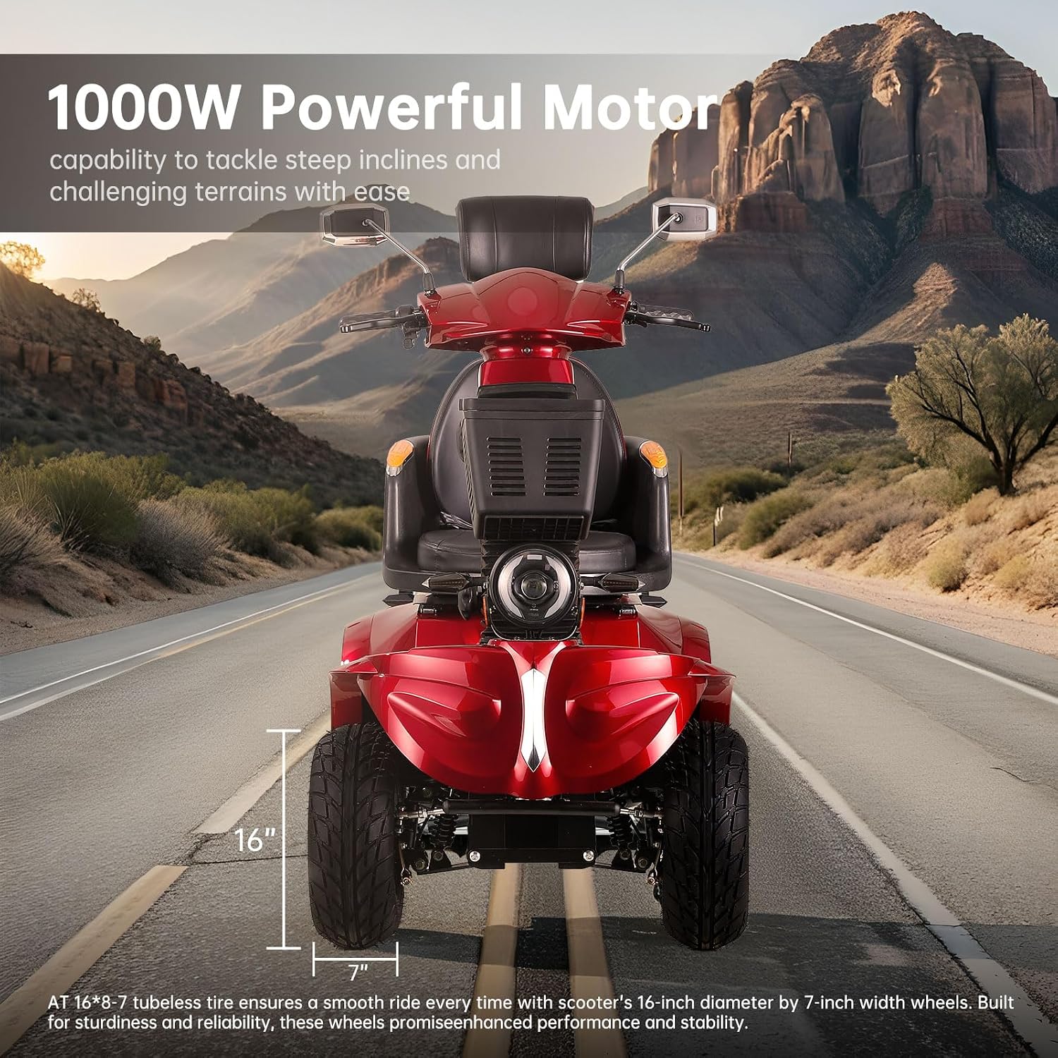 Mobility Scooters for Seniors & Adults 600lbs Capacity, Heavy Duty 4-Wheel 3-Speed Electric Powered Wheelchair Device 1000W All Terrain, Elderly-Lockbox Adjustable Seat (DJD Red 1000W)