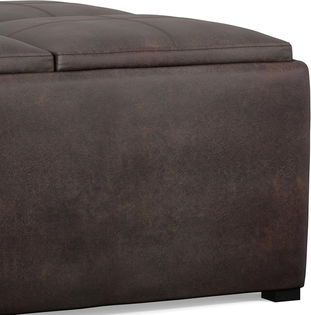 SIMPLIHOME Avalon Wide Contemporary Square Coffee Table Storage Ottoman, Distressed Brown, Table Ottoman