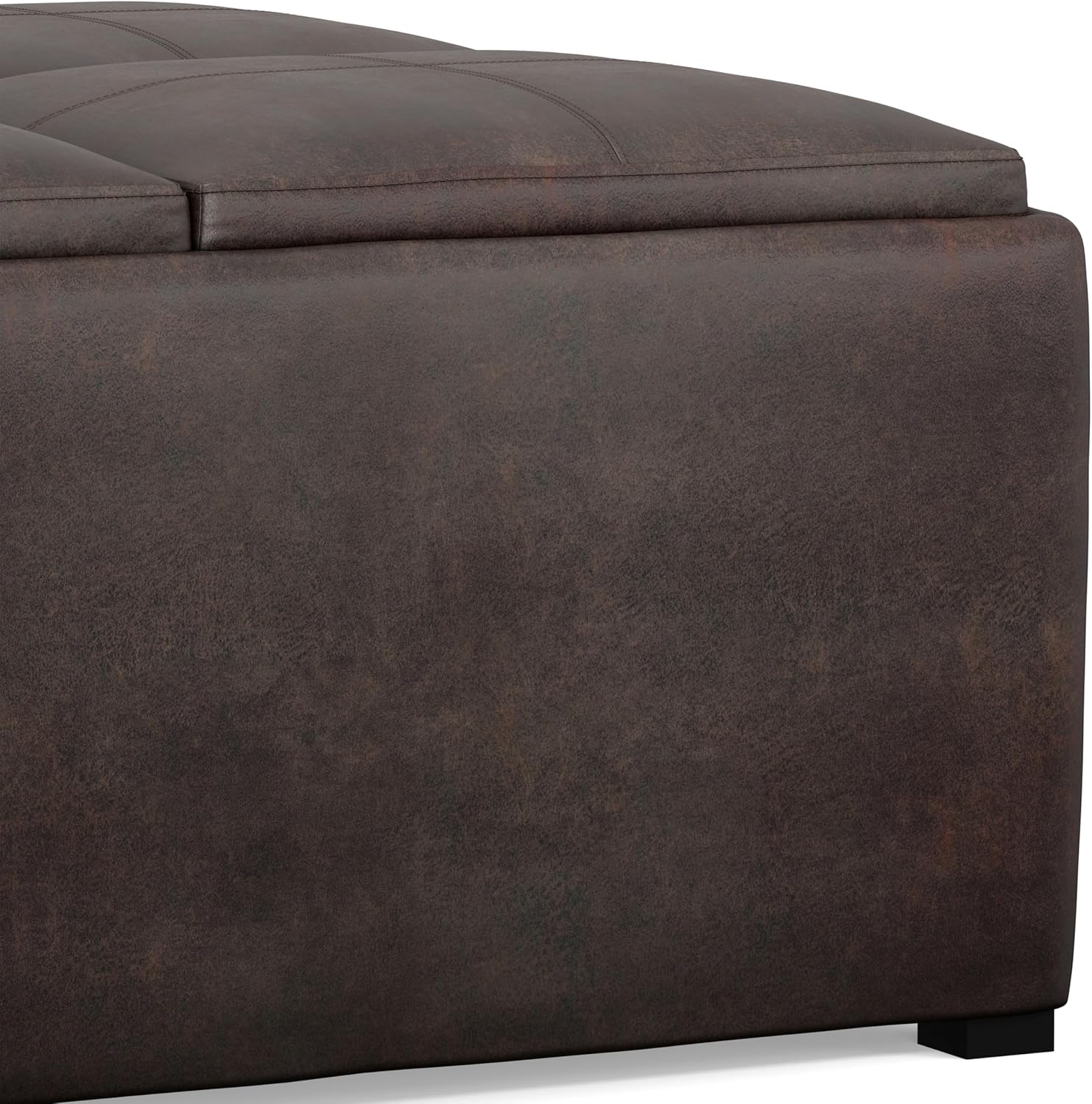 SIMPLIHOME Avalon Wide Contemporary Square Coffee Table Storage Ottoman, Distressed Brown, Table Ottoman