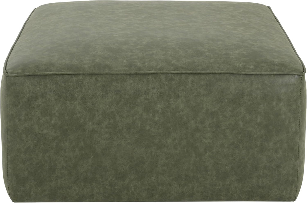 Christopher Knight Home Ellis Faux Leather Ottoman Footstool, Square Pouf Poufee Footrest Ottoman Large Seat, Modern Side Table for Living Room Bedroom Home Decor Gifts, Green
