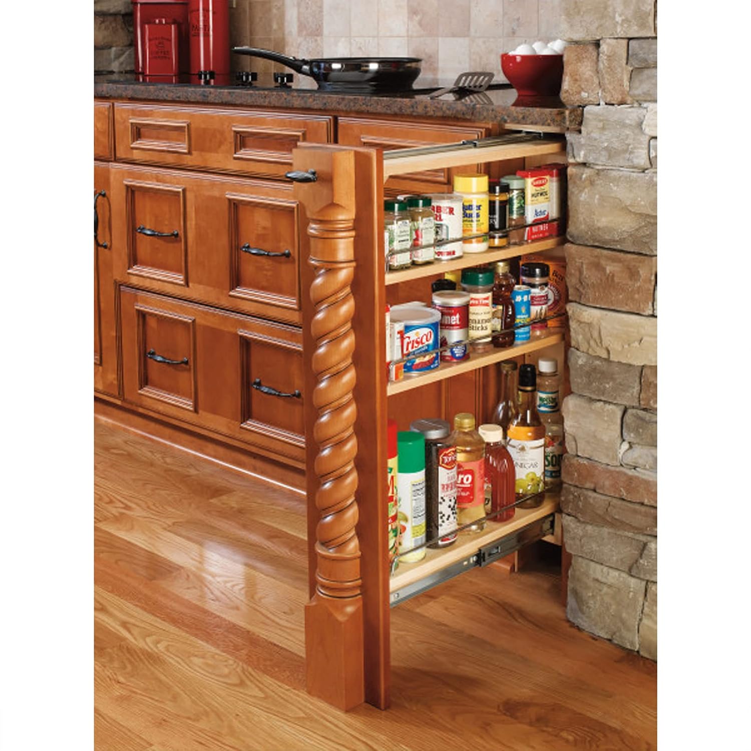 Rev-A-Shelf Pullout Filler for Between Base Kitchen Cabinets, Wooden Pantry Storage Shelves for 6' W x 30' H Opening, New Install Only, 432-BF-6C
