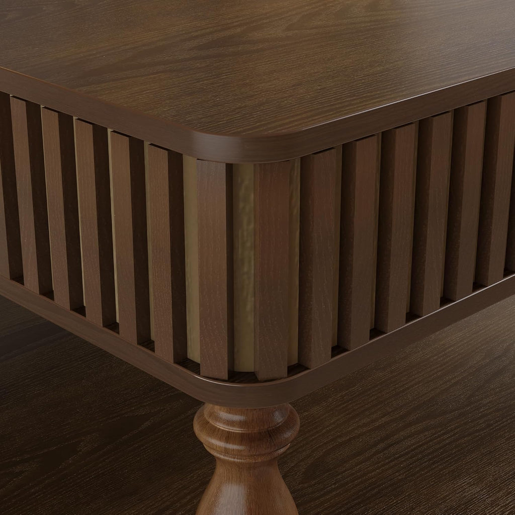HARR Lift Top Square Coffee Table with Storage, 31.5'' Sofa Side End Table, Fluted Design Hydraulic Raising Mechanism, Hidden Compartment & Open Shelf, Retro Solid Wood Legs for Living Room, Walnut