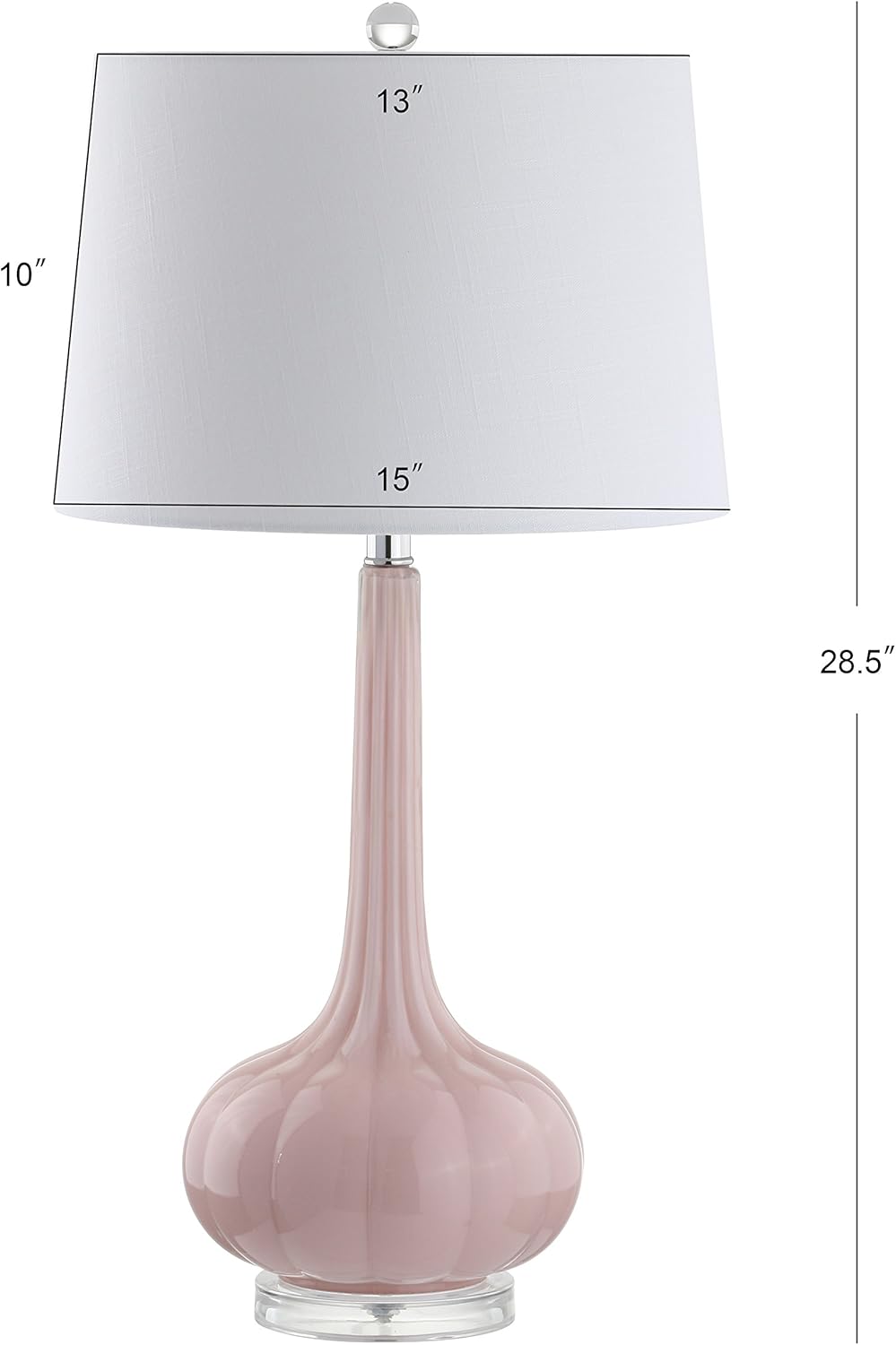 JONATHAN Y 28.5' Pink Glass Teardrop LED Table Lamp Set of 2 for Living Room Bedroom Nightstand, White Linen Shade Modern Transitional Bedside Desk Lamp JYL1079A-SET2
