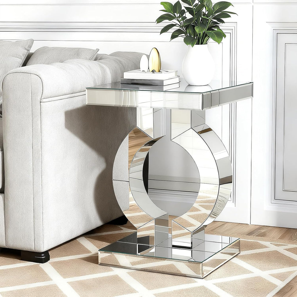 Mirrored End Table, Silver Side Accent Table, Small Mirrored Coffee Table for Living Room, Bedroom, 16'x12'x23'