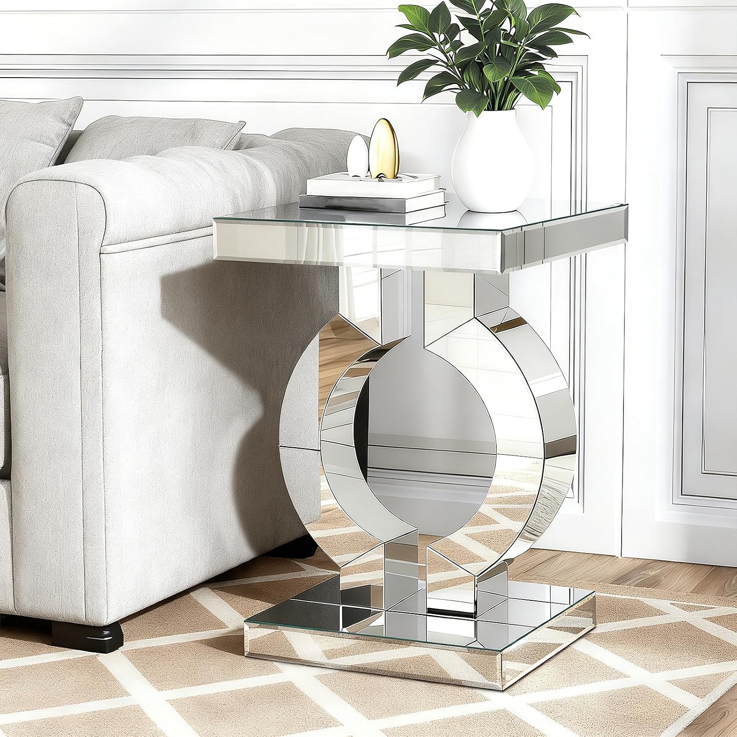 Mirrored End Table, Silver Side Accent Table, Small Mirrored Coffee Table for Living Room, Bedroom, 16'x12'x23'