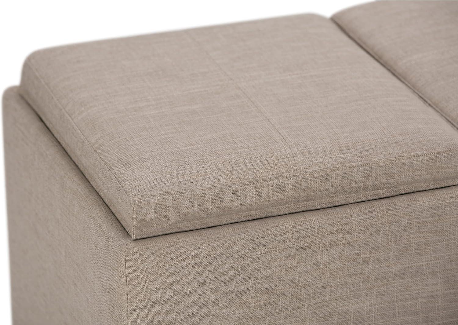 SIMPLIHOME Avalon Storage Ottoman - 42 inch Wide Upholstered Linen Look Fabric Rectangular Flip-Top Ottoman in Natural, Contemporary Coffee Table Ottoman for Living Room with Hidden Storage