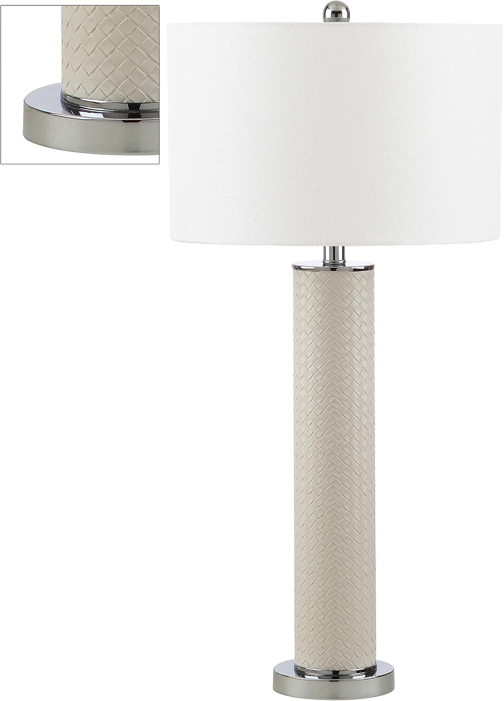 SAFAVIEH Lighting Collection – Set of 2 Ollie Modern Contemporary Cream Faux Woven Leather 32-Inch Table Lamps, LED Bulbs Included, Bedroom Living Room Home Office (LIT4404L-SET2)