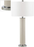 SAFAVIEH Lighting Collection – Set of 2 Ollie Modern Contemporary Cream Faux Woven Leather 32-Inch Table Lamps, LED Bulbs Included, Bedroom Living Room Home Office (LIT4404L-SET2)