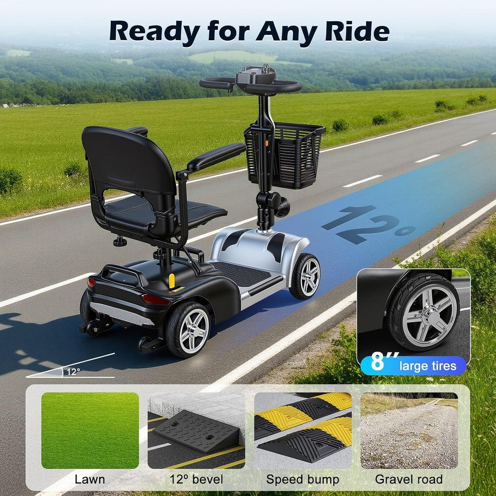 4 Wheel Mobility Scooter for Adults & Seniors, Lightweight Foldable Electric Powered Wheelc 5 MPH & 7.5 Miles Range, 265lbs Capacity, Portable Travel Scooter with Basket & LED Light US
