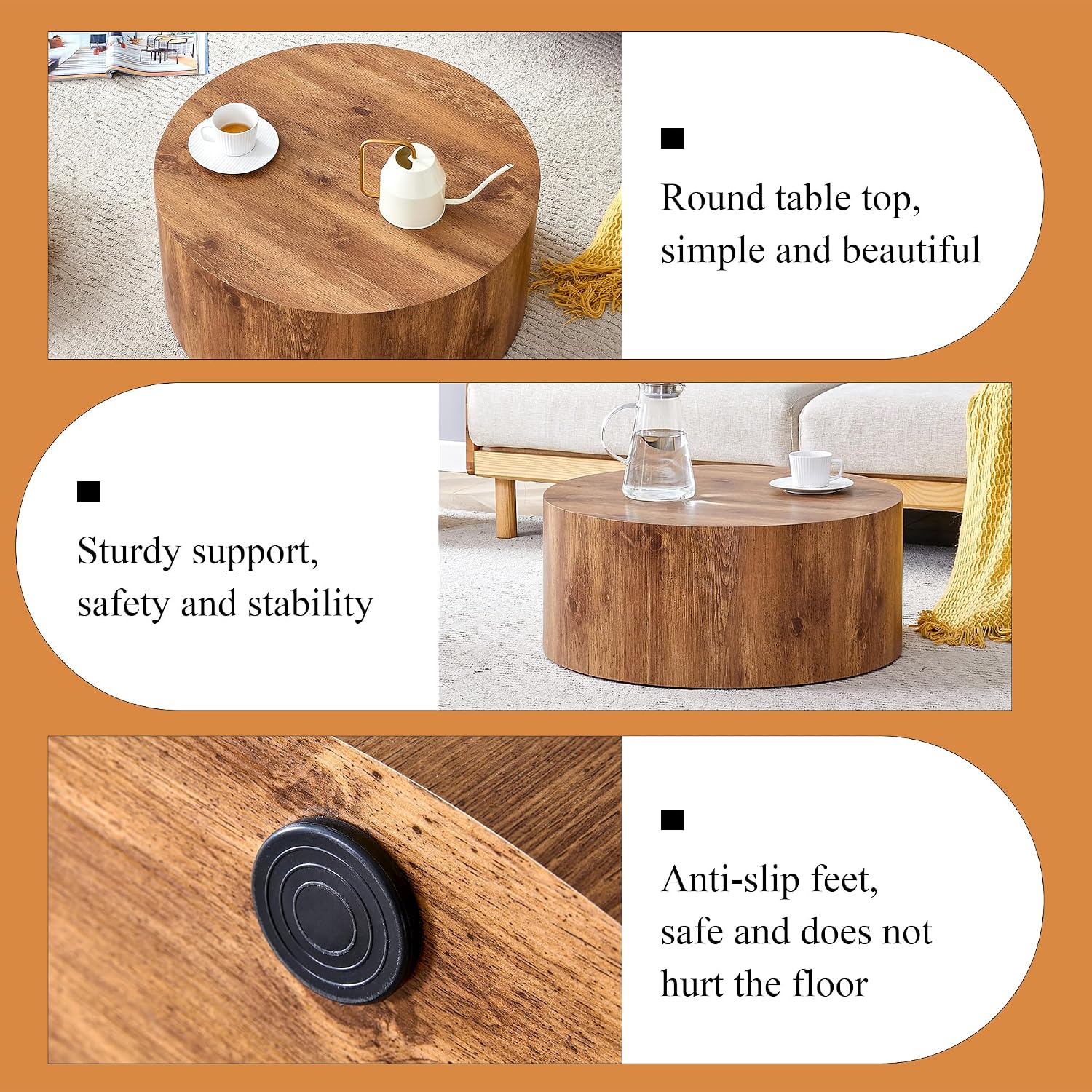 WILLIAMSPACE 27.5' Round Coffee Table for Living Room, Modern Drum Circle Wood Coffee Table, Contemporary Coffee Table Side Table End Table for Apartment, ø27.5'*12'H (Natural)