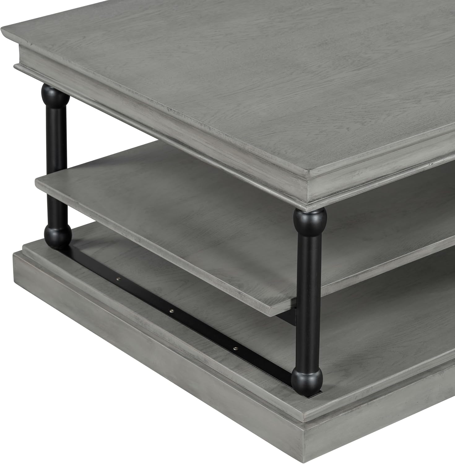 Christopher Knight Home Oner Living Room Coffee Table with Spacious 2-Tier Design, Modern Rubberwood Rectangular Side Table, Multifunctional Accent Table with Open Storage Shelves, Black + Gray