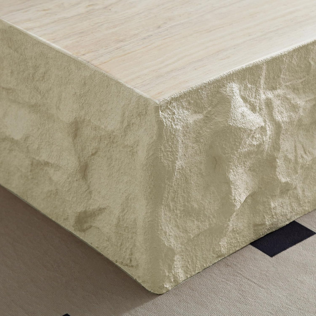 JUSTONE 35.43'' Square Coffee Tables for Living Room,Faux Mars Pattern Modern Minimalist Side Tables Accent End Table for Apartment,Office,No Need Assembly,Beige