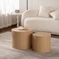 GDFStudio Round Nesting Coffee Table Set of 2, Modern Wooden Accent Side Table, Space Saving Small Circular Tea Coffee Tables and End Tables Sets for Living Room Small Space, No Assembly, Natural Wood
