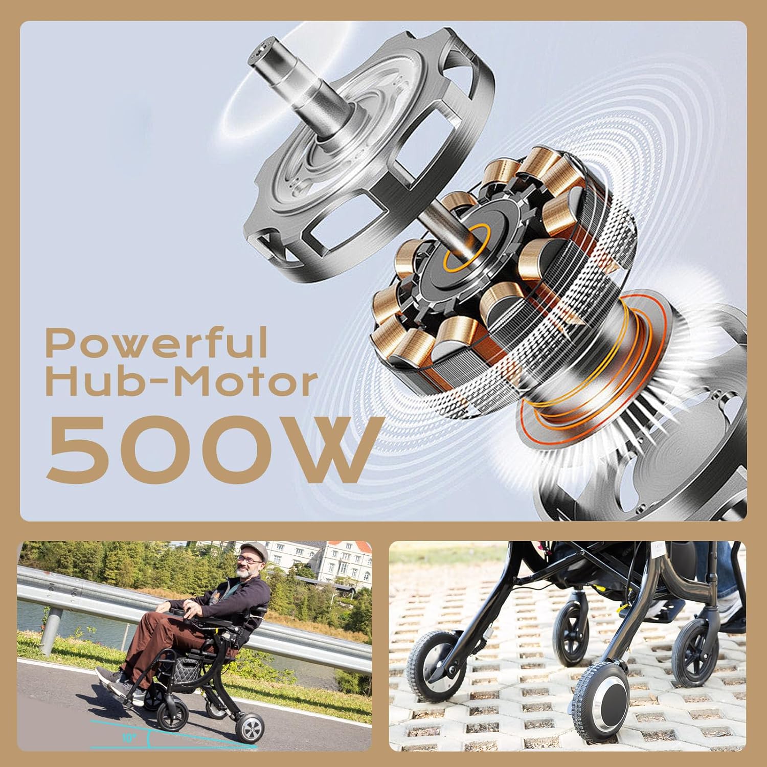 CARLIKE 3 in 1 Electric Wheelchair & Lightweight Rollator Walker with Seat & Foldable Transport Wheel Chair for Seniors Adults, Motorized Mobility Scooters, All Terrain,500W Motors
