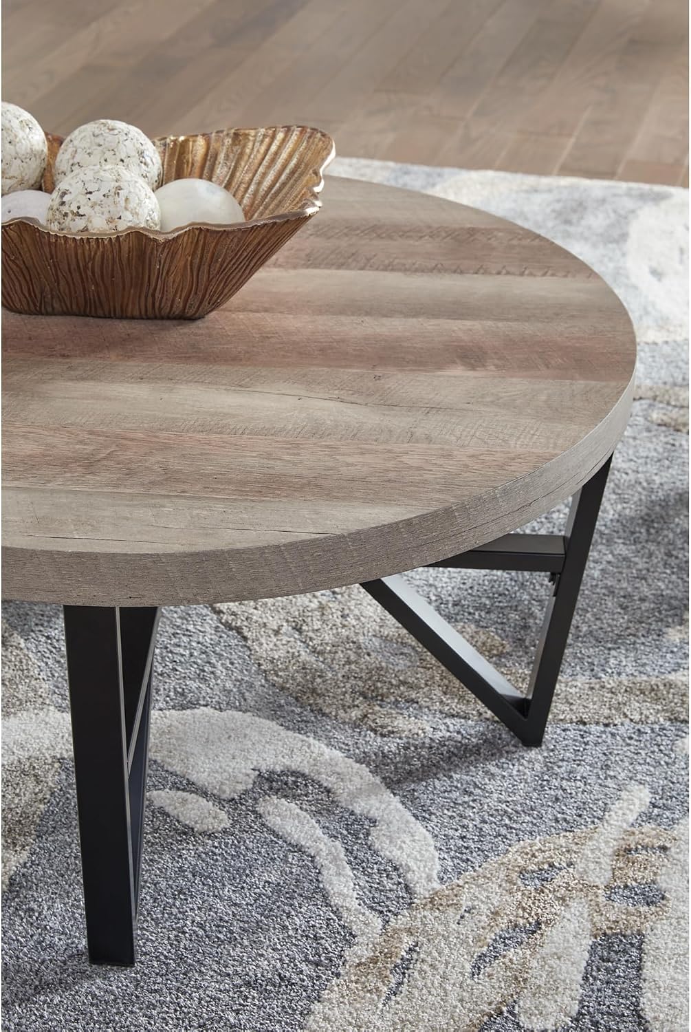 Signature Design by Ashley Deanlee Contemporary Table Set with Metal Frame, Set of 3, Light Brown & Black