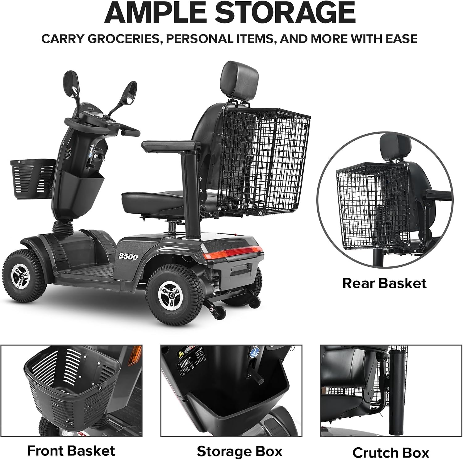 Mobility Scooters for Seniors & Adults 500 Lb Weight Foldable,Heavy Duty 4 Wheel Powered Scooter,Portable Disability Electric Wheelchair,500W Motor,52AH Battery,25 Miles Range,Rear Basket,Black