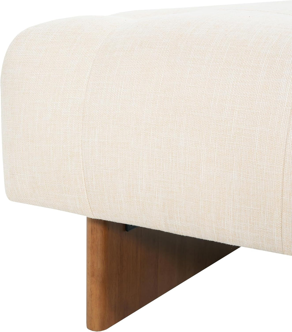 Christopher Knight Home Yvone Modern Upholstered Ottoman Coffee Table, Wooden Square Ottoman Foot Rest, Multipurpose Foot Stools Ottoman, Comfy Living Room Sofa Extra Seat, Beige+Brown