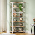 Tribesigns 7-Tier Corner Shelf, 78.7' Tall Bookshelf with Storage, Corner Bookshelf and Bookcase, Industrial Display Shelf for Living Room, Bed Room, Home Office (White and Natural)