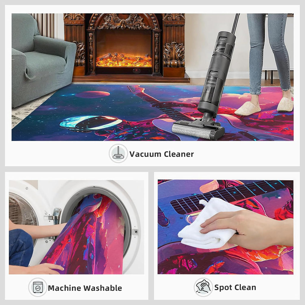 Guitar Rugs for Music Room - 5x7 Rug, Passion Rock Rug, Music Lovers Washable Area Rugs for Bedroom, Fantasy Galaxy Carpet, Boys Room Carpet - Guitar Home Decor & Gift