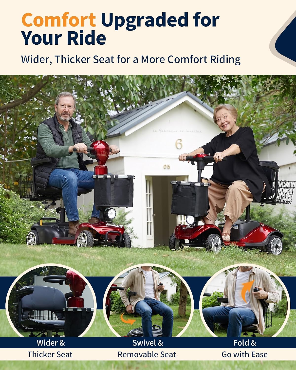 Ecomobi 20-45 Miles Mobility Scooter for Seniors & Adults, 4 Wheel Motorized Mobility Scooter for Travel, Removable Lithium Battery, 350W Motor, Dual Baskets, 300 lb Capacity, GPS Tracker,Red,40ah