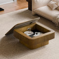 Square Coffee Table for Living Room,Fluted Drum Accent Tea Center Table with Storage,Solid Wood Modern Coffee Tables for Small Space Office Apartment (31.5' L×31.5''W×14''H-Brown)