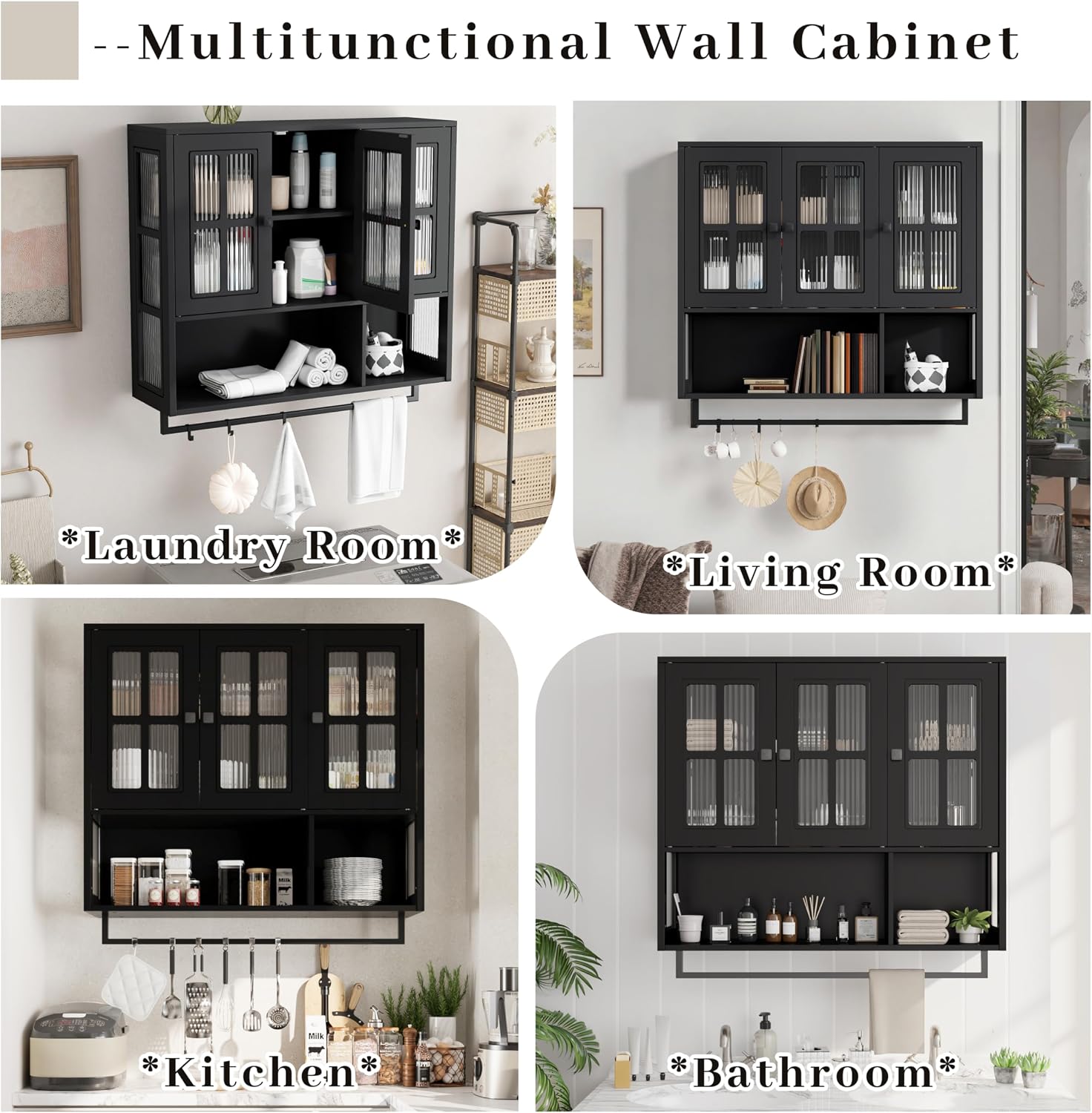 Bathroom Medicine Cabinet Wall Mount with Tempered Glass Doors Open and Hidden Storage Towel Bar for Bathroom Over The Toilet Laundry Room Kitchen