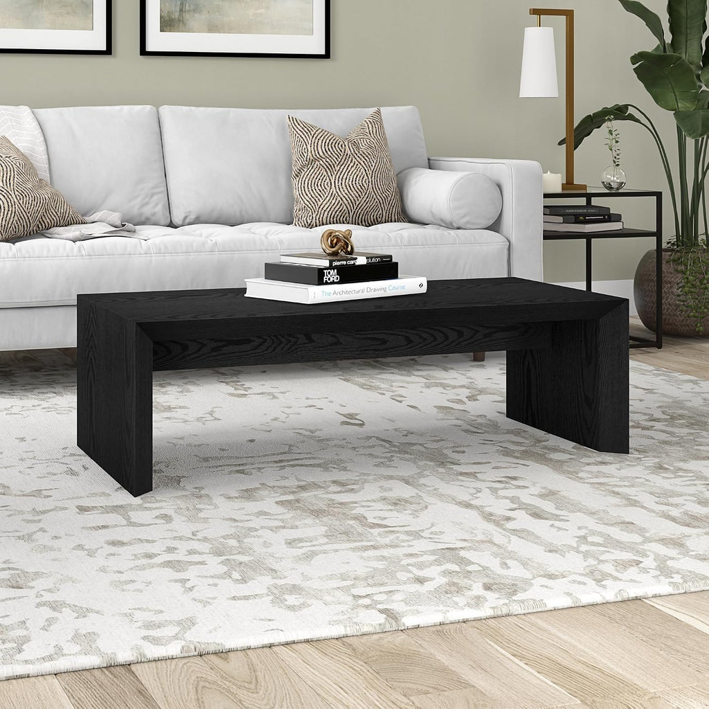 Henn&Hart 48' Rectangular Low-Profile Coffee Table for Living Room, Family Room, or Office, Natural Black