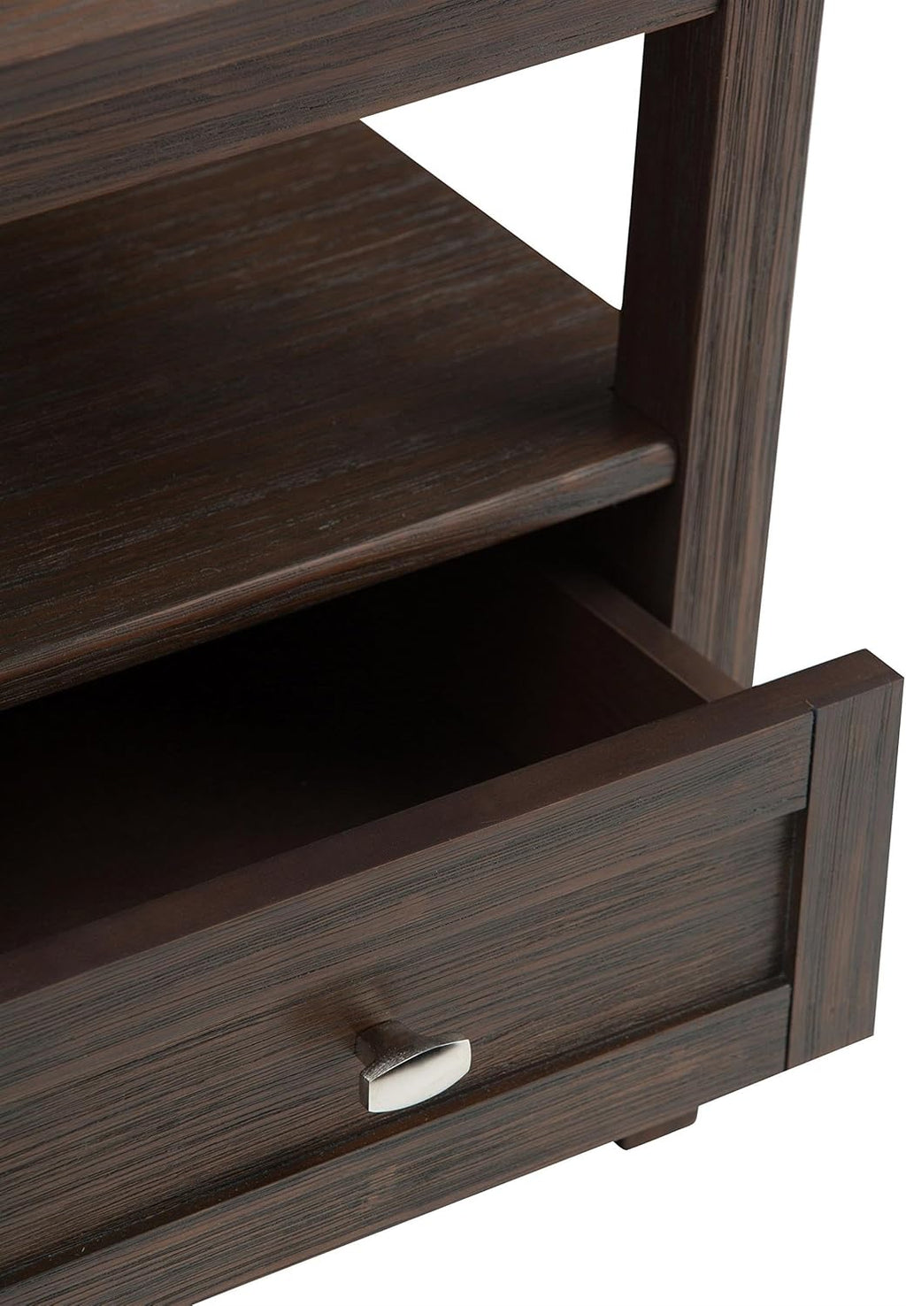 Atlin Designs Small End Table for Living Room, Square Bed Side Table, Narrow Nightstand with Storage Drawer and Shelf for Bedroom, Unique Rustic Telephone Table for Sofa Side, Dark Brown Corner Table