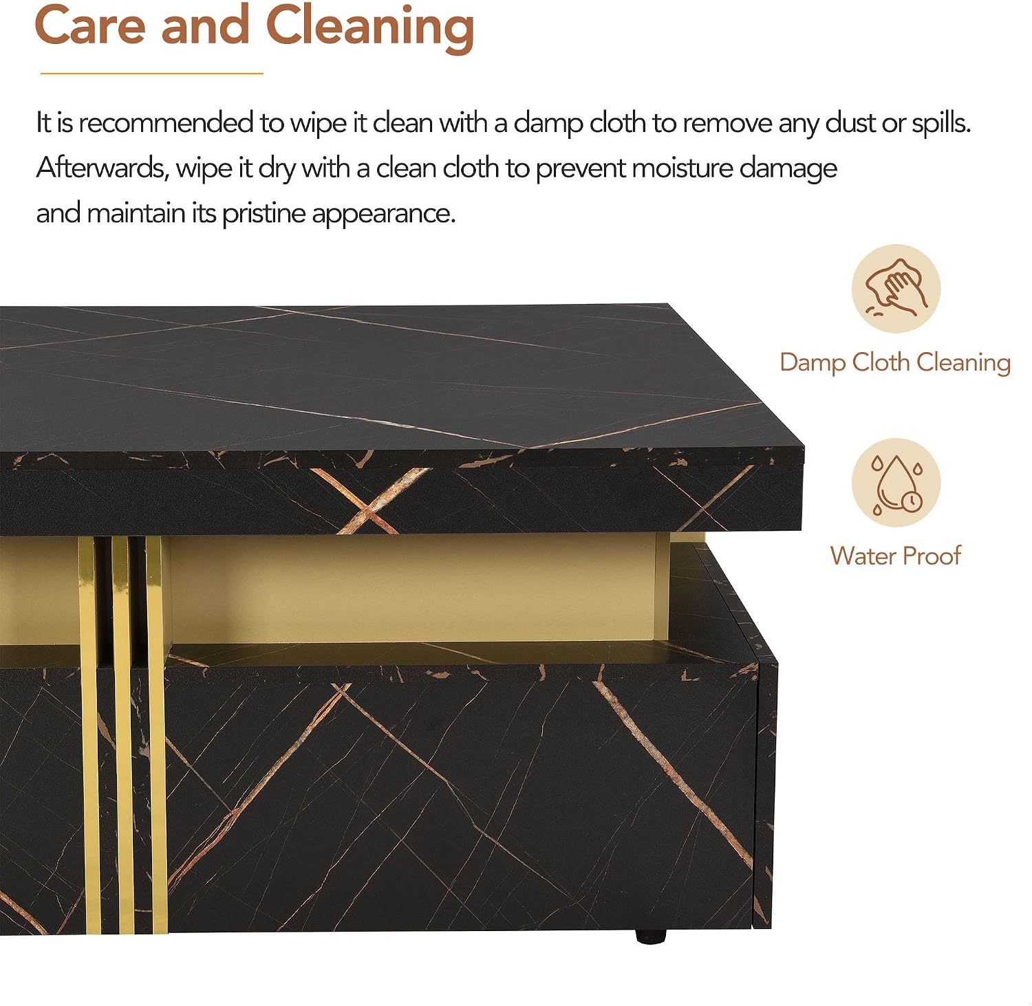 GDFStudio Barsv Modern Square Coffee Table with 4 Drawers, Stylish Storage Accent Table, Living Room Furniture with Ample Space, Remote Control Organizer, Glam Home Decor, Black + Gold