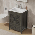 KIGOTY 24 Inch Farmhouse Vanity for Bathroom with Ceramic Sink, Vanity Sink Cabinet with Faucet, Wooden Sink Vanity, Freestanding Bathroom Sink and Cabinet, Bathroom Furniture Set