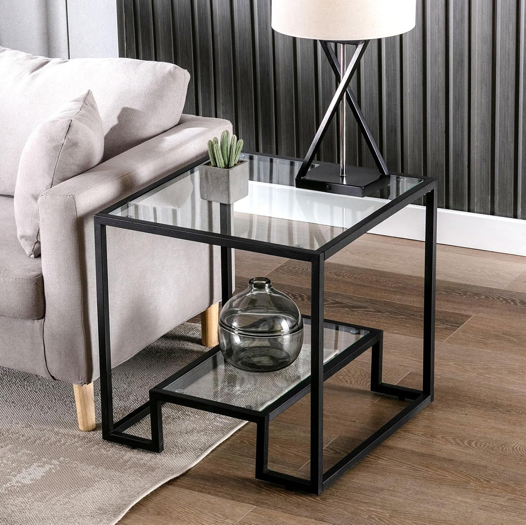 Simple Modern Glass 3-Piece Table Set, Includes Coffee Table and 2 End Tables, Black