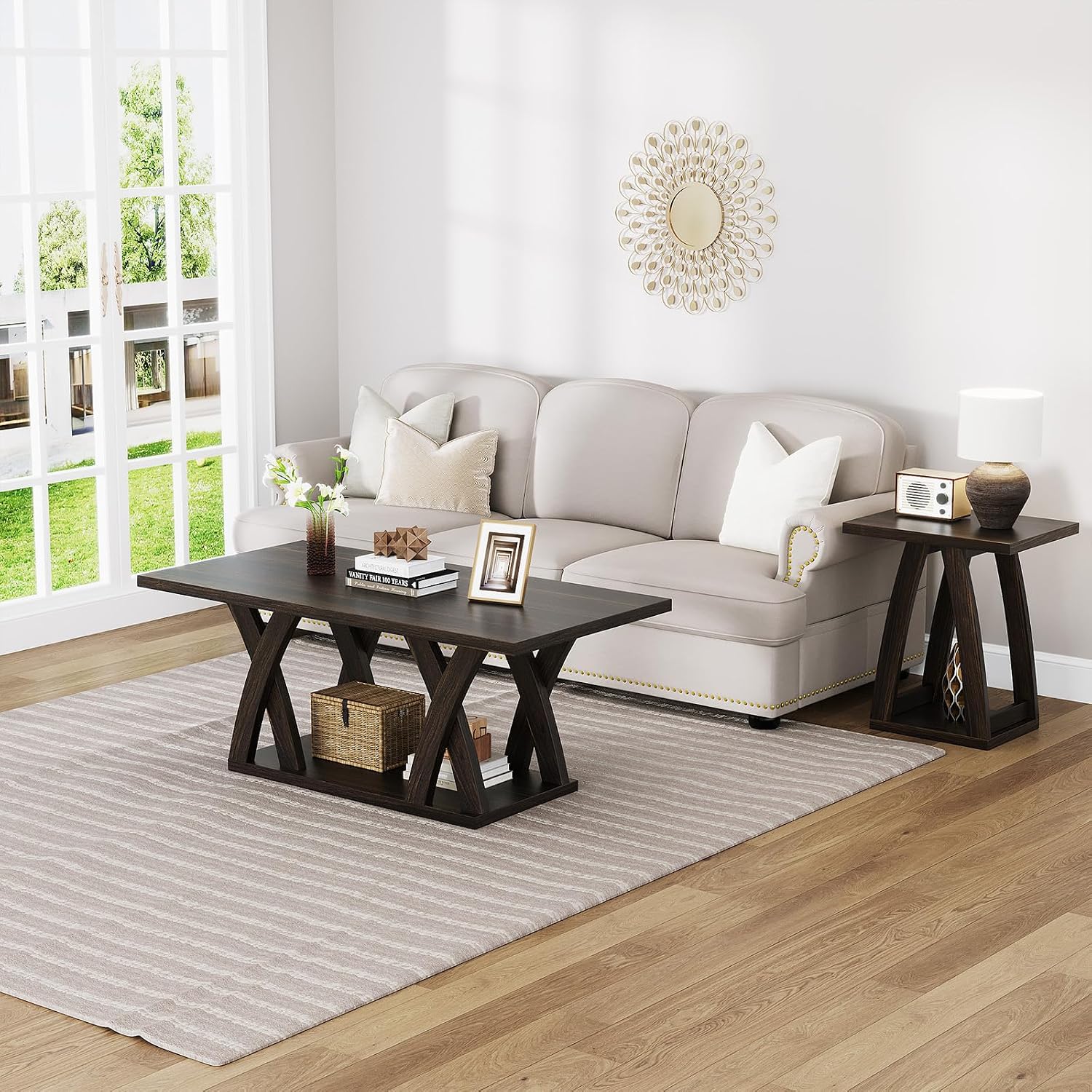 47' Wood Coffee Tables for Living Room Rustic Stands with Storage Shelf Brown Coffee Tables for Living Room. Farmhouse Center Stands with Shelf Farmhouse Rectangle Center Table