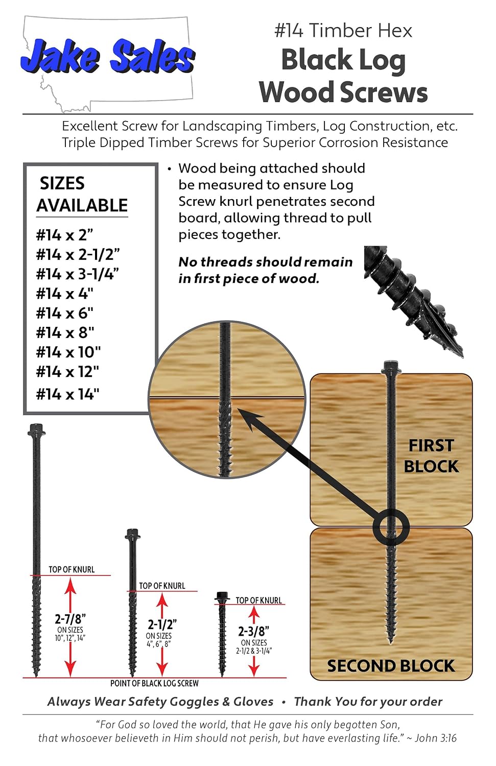 Jake Sales #14 X 14 Heavy Duty Black Timber/Log/Landscaping Wood Screws - Exterior Coated Heavy Duty Screws. 1 x 50 Count Box - 50 Screws