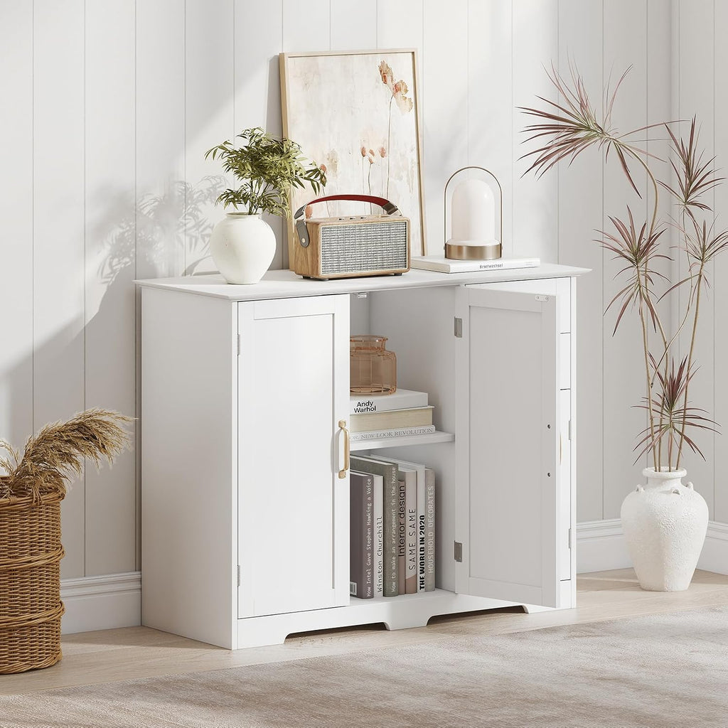 Giantex Sideboard Buffet Cabinet, Modern White Sideboard Cabinet with 2 Drawers, 3 Doors & Adjustable Shelf, Wooden Coffee Station, 40'' Storage Buffet Table for Kitchen, Living Room, Entryway