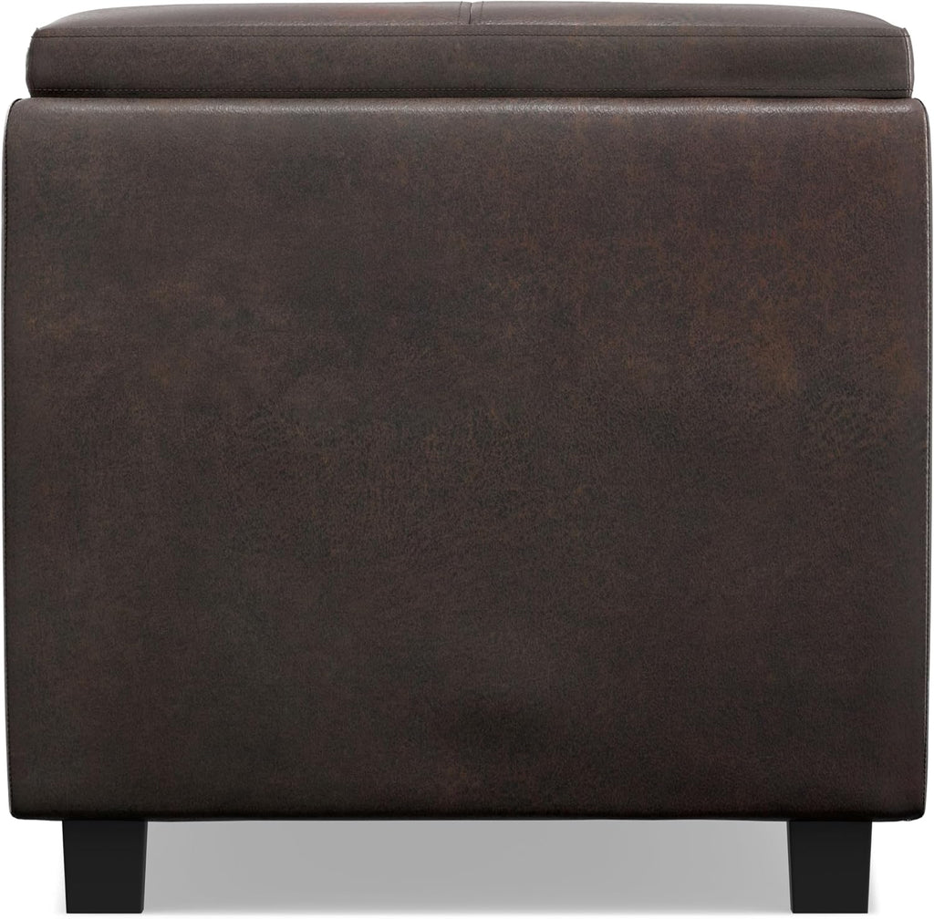 SIMPLIHOME Avalon Storage Ottoman - 42 inch Wide Upholstered Vegan Leather Rectangular Flip-Top Ottoman in Distressed Brown, Contemporary Coffee Table Ottoman for Living Room with Hidden Storage