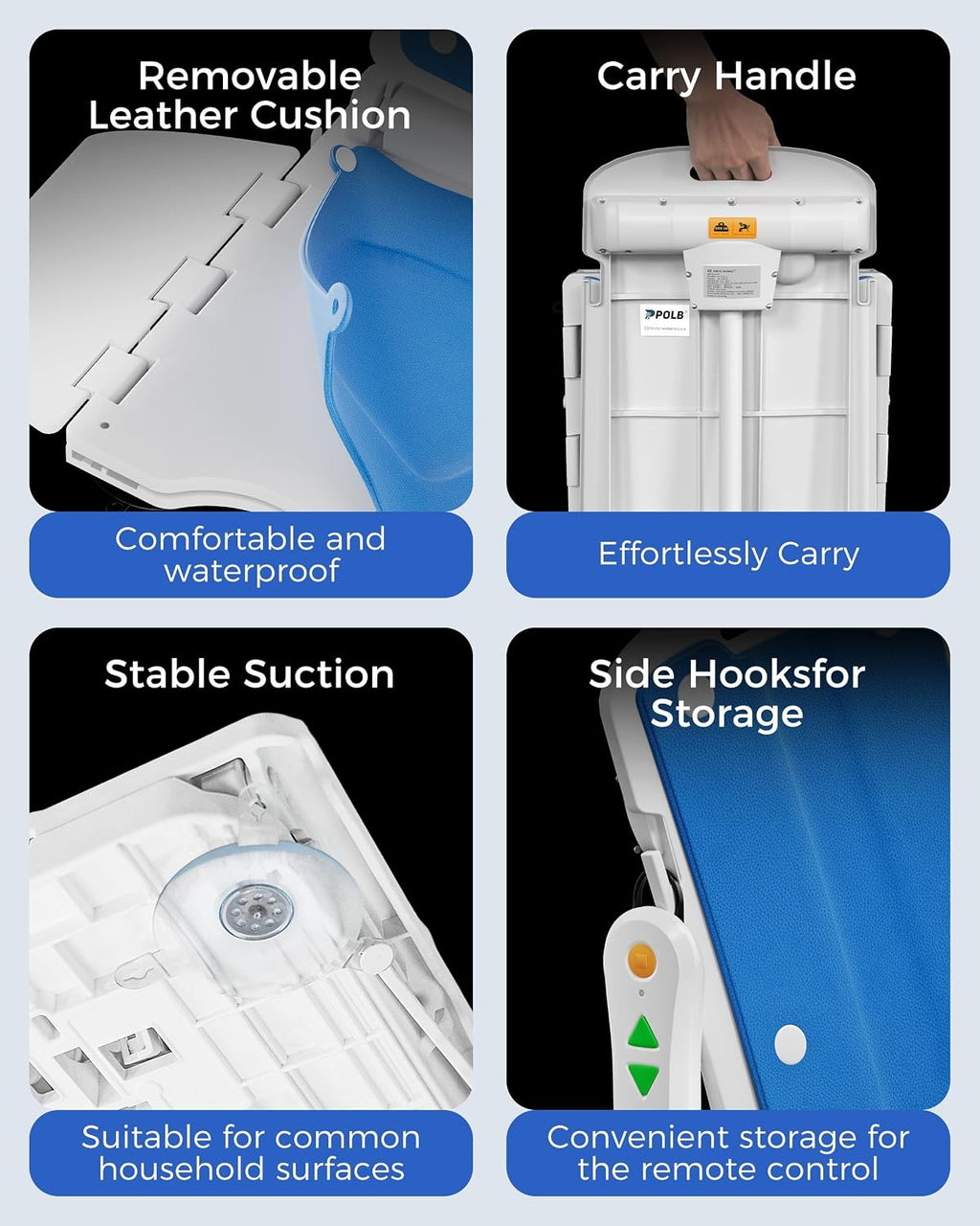 PPOLB Electric Chair Lift - Floor Lift for Elderly Falls, Support Up to 308 LB, IPX8 Waterproof Bath Lift, Foldable & Wireless Rechargeable Design, Quick-Rise Assist for Disabled